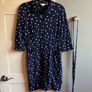 Boden Tara 8P petite navy blue white polka dot knit shower dress 100% cotton